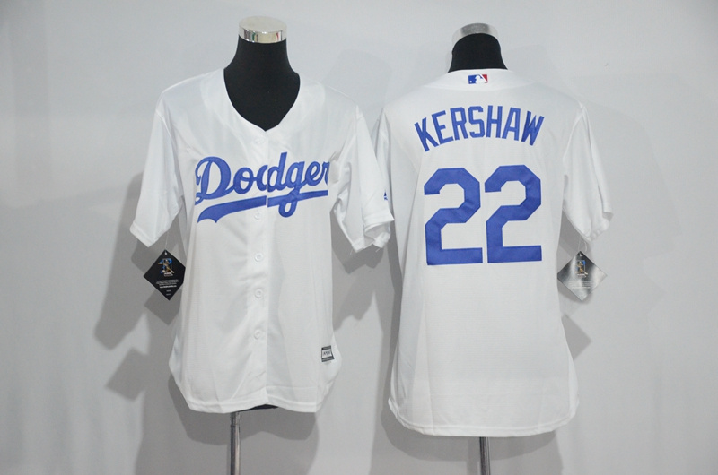 Womens 2017 MLB Los Angeles Dodgers #22 Kershaw White Jerseys